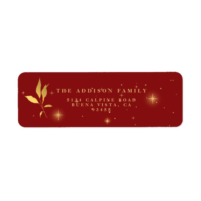 Festive Red & Guld Starry Glatt jul Returadress Etikett (Framsidan)