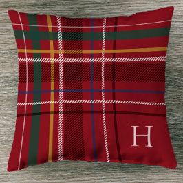Festive Red helgdag plaid jul monogram decor Kudde