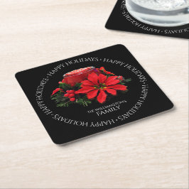 Festive Red jul Candle Holly Poinsettias Underlägg Papper Kvadrat