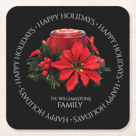 Festive Red jul Candle Holly Poinsettias Underlägg Papper Kvadrat