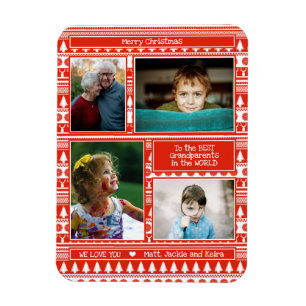 Festive Red jul Mönster-morföräldrar Foto Magnet
