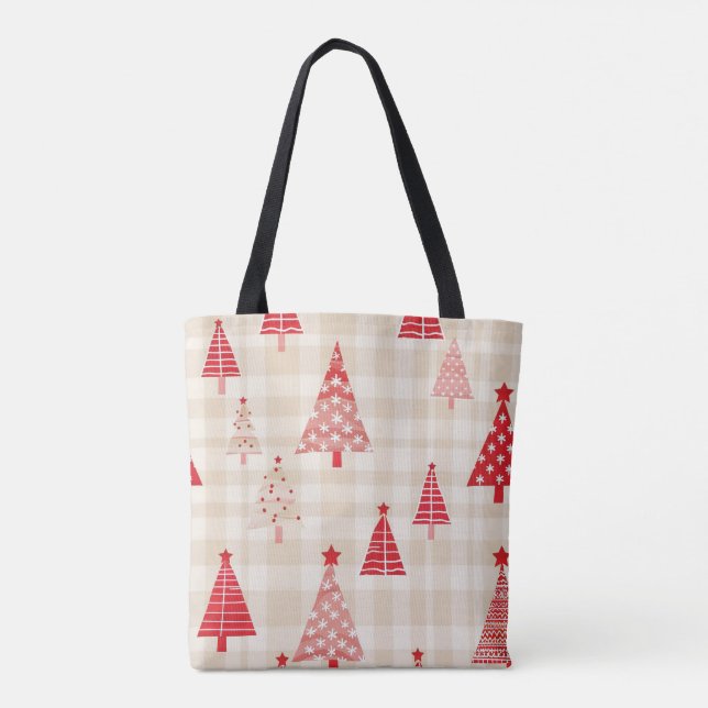Festive Red Julgran Tote Bag Tygkasse (Baksida)