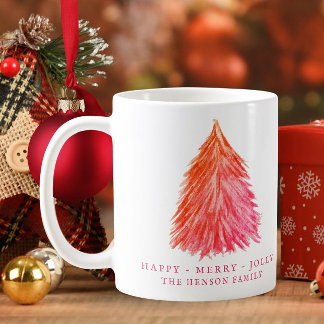 Festive Red Julgran Watercolor Helgdag Kaffemugg (Skapare uppladdad)