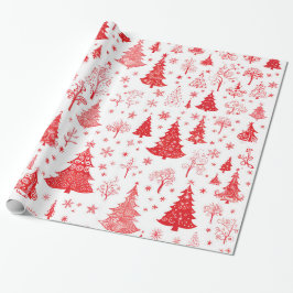 Festive Red Julgran Wrapping Papper Presentpapper