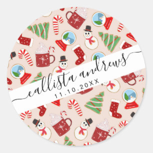 Festive Red-julkaka Illustration Mönster Runt Klistermärke