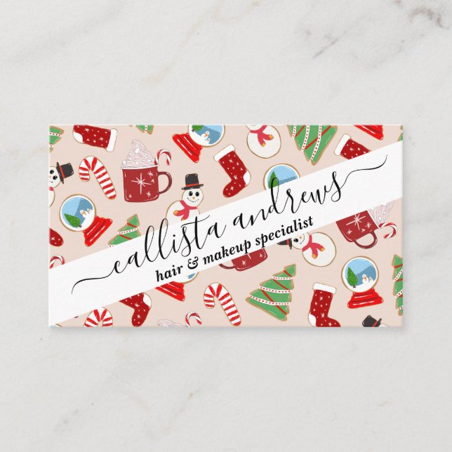 Festive Red-julkaka Illustration Mönster Visitkort (Framsida)