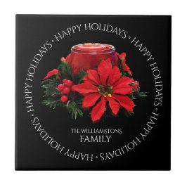 Festive Red-julljus, Holly och Poinsettia Kakelplatta