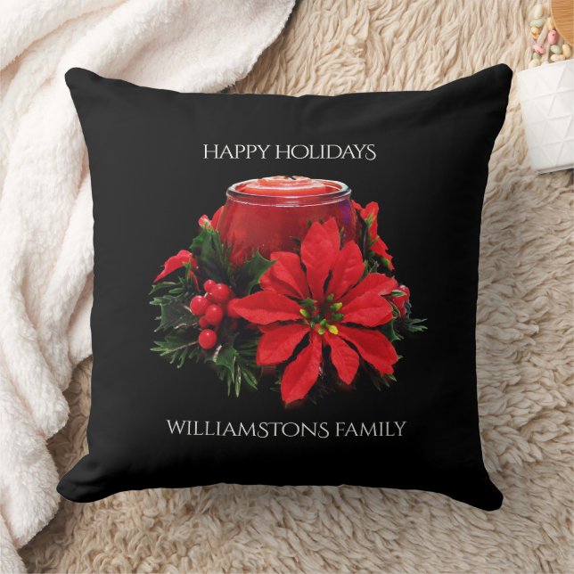 Festive Red-julljus, Holly och Poinsettia Kudde (Filt)