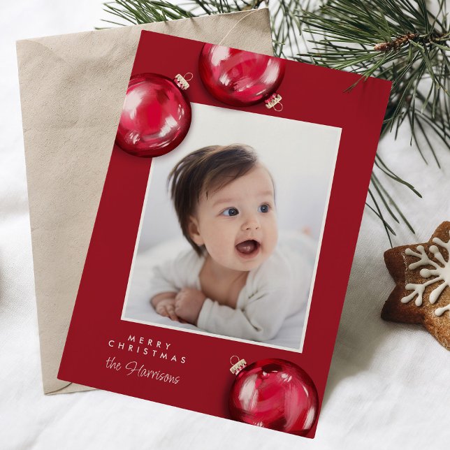 Festive Red-julprydnadsföremål Foto Julkort (Skapare uppladdad)