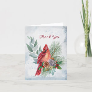 Festive Red Kardinal Blommigt Tack Kort