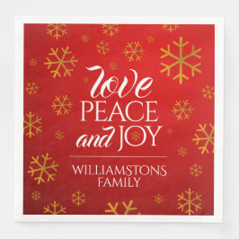 Festive Red Kärlek, Peace and Joy with Snöflingor Pappersservett