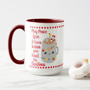 Festive Red Kawaii Peace Kärlek Cocoa God jul Mugg