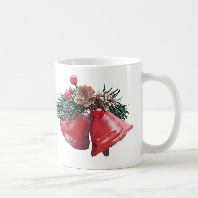 Festive Red Klockor & Pinecone jul Classic Mugg (Höger)