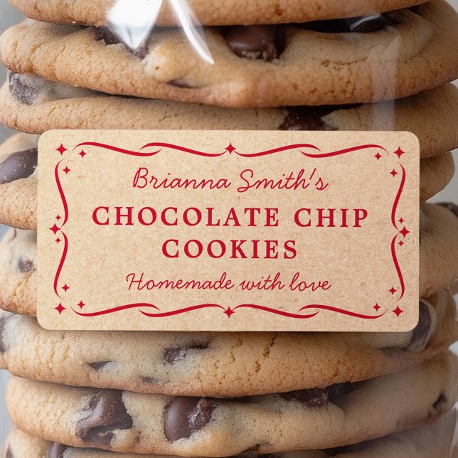 Festive Red Kraft ser köksbakande matlagning Adressetikett (Festive red Kraft look kitchen baking cooking Label)