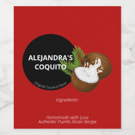 Festive Red Modern Coconut Stänk Coquito Flaska Vinflaska Etikett