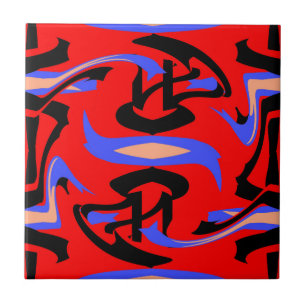 Festive Red Native Indian and Japan Art Blend Kakelplatta