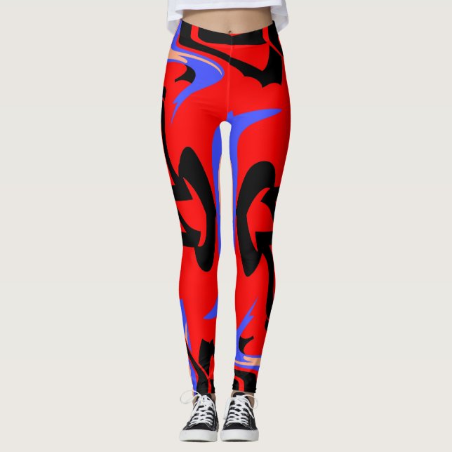 Festive Red Native Indian and Japan Art Blend Leggings (Framsida)