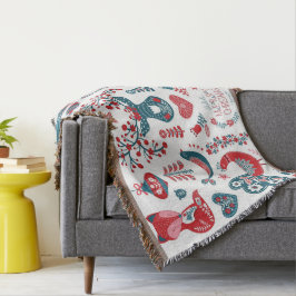 Festive Red Navy-julskandinavisk folkkonst Filt