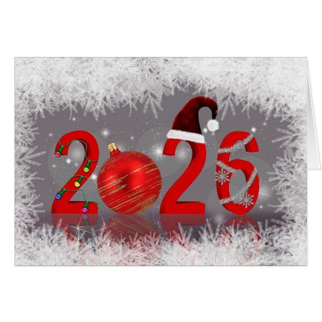 Festive Red New Year 2026 Merry Christmas Hälsningskort (Framsidan Horizontal)