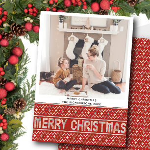 Festive Red Nordic Sweater jultext Mönster Julkort