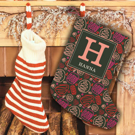 Festive Red One Line Artistic Mönster Monogram Liten Julstrumpa