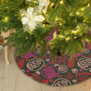 Festive Red One Line Artistic Teckning Mönster Julgransmatta Borstad Polyester