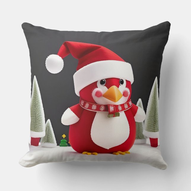 Festive Red Penguin i Santa Hat Kudde (Framsida)