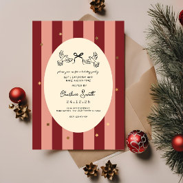 Festive Red Pink Striped Holiday Party Invitation Inbjudningar