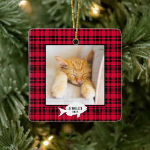 Festive Red Play Cat Namn jul Julgransprydnad Keramik