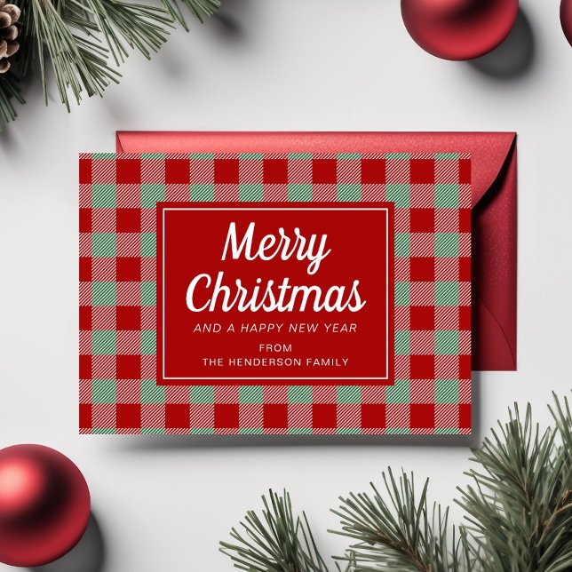 Festive Red Play-jul Julkort (Festive Red Plaid Christmas Holiday Card)