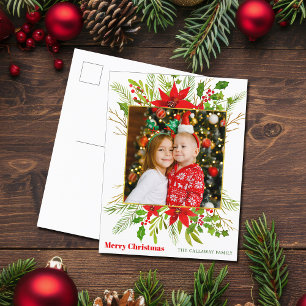 Festive Red Poinsettia Blommigt jul Kids Photo Helg Vykort