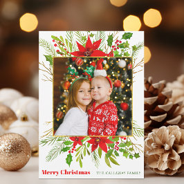 Festive Red Poinsettia Blommigt jul Kids Photo Julkort