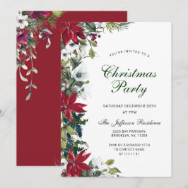 Festive Red Poinsettia Helgdag jul Party Inbjudningar