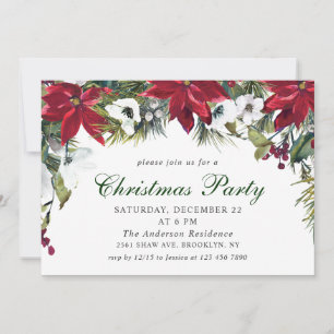 Festive Red Poinsettia Helgdag jul Party Inbjudningar