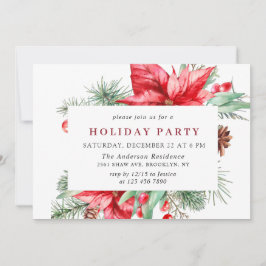 Festive Red Poinsettia Helgdag jul Party Inv Inbjudningar