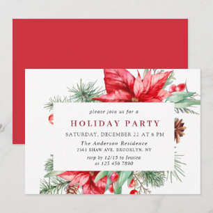 Festive Red Poinsettia Helgdag jul Party Inv Inbjudningar