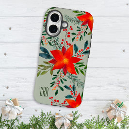 Festive Red Poinsettia jul - Blommigt Monogram