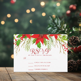 Festive Red Poinsettia jul Bröllop OSA Kort