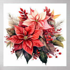Festive Red Poinsettia jul Flowers Poster