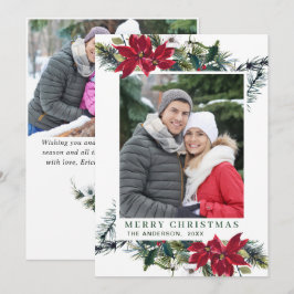 Festive Red Poinsettia jul Hälsning 2 PHOTO Julkort