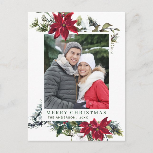 Festive Red Poinsettia jul Hälsning Helgdag Vykort (Framsida)