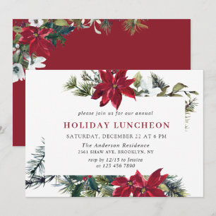 Festive Red Poinsettia jul HELGDAG LUNCHEON Inbjudningar