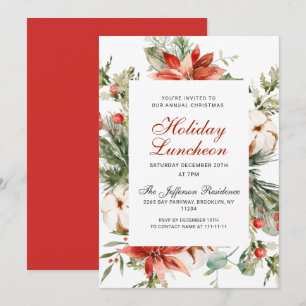 Festive Red Poinsettia Jul Helgdag Luncheon Inbjudningar