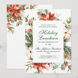 Festive Red Poinsettia Jul Helgdag Luncheon Inbjudningar