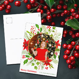 Festive Red Poinsettia jul Kids Photo Helg Vykort