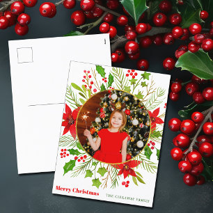 Festive Red Poinsettia jul Kids Photo Helg Vykort
