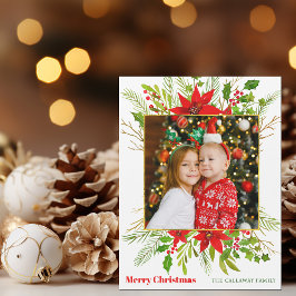 Festive Red Poinsettia jul Kids Photo Magnet