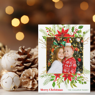 Festive Red Poinsettia jul Kids Photo Magnet
