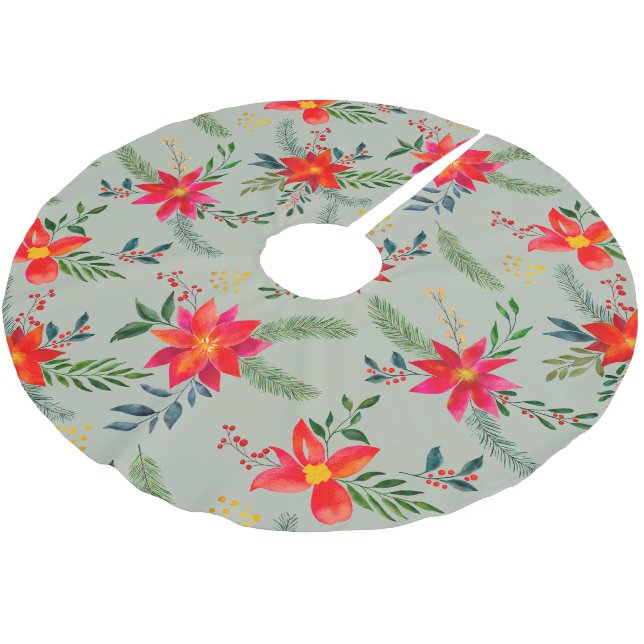 Festive Red Poinsettia Juldagen Blommigt Julgransmatta Borstad Polyester (Vinklad)