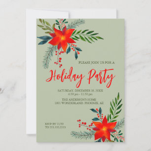Festive Red Poinsettia Julfest Watercolor Inbjudningar